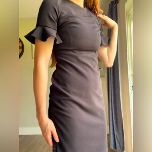 Calvin Klein Fitted Black Dress with Gold Zipper Size 2